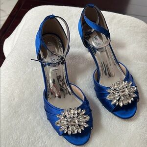 Stunning Blue Satin Heels with Crystal Detail